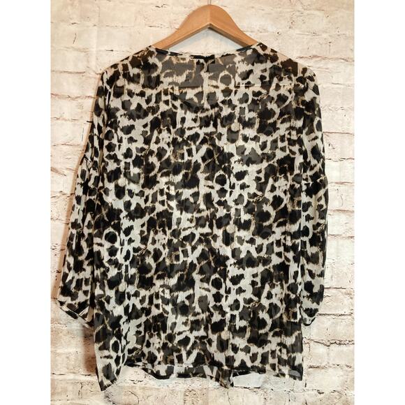 Talbots Silk Top Womens 12 Brown Cheetah Leopard Sheer Animal Print Lightweight - Picture 11 of 13